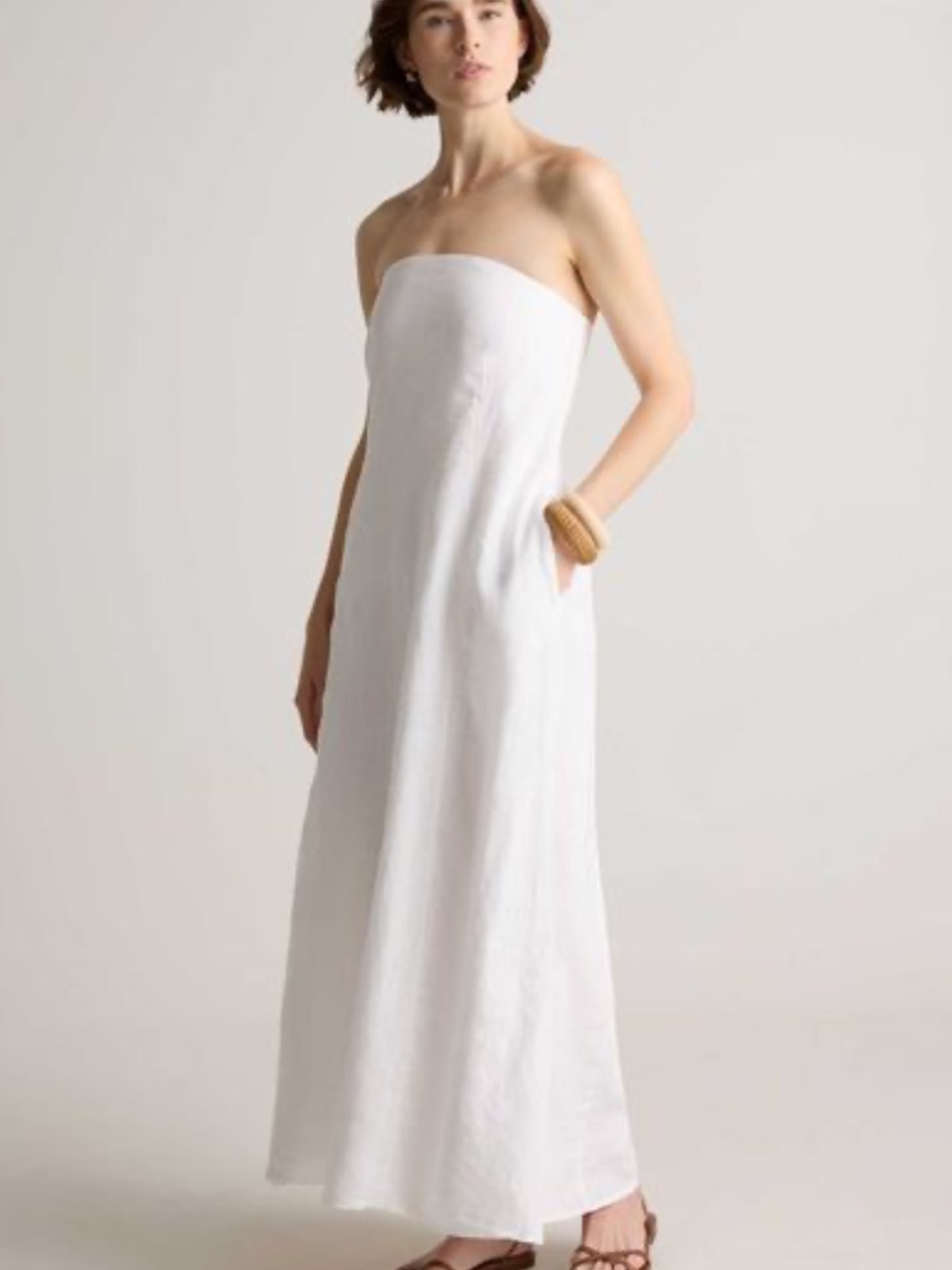 Quince 100% linen White Strapless Linen Maxi Dress - Picture 1 of 6